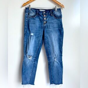 KanCan Kancan Claire Mid Rise Boyfriend Jeans Button Fly Distress Stretch 7 / 27